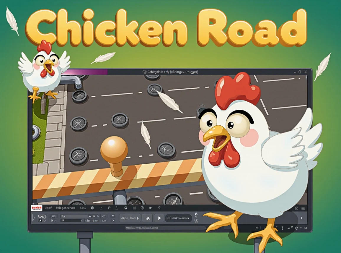 Chicken Road neon şehir silueti bannerı